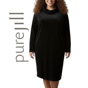 Pure Jill Velour Midi Dress Large Cowl Neck 3/4 Sleeve Soft Boxy Whimsigoth